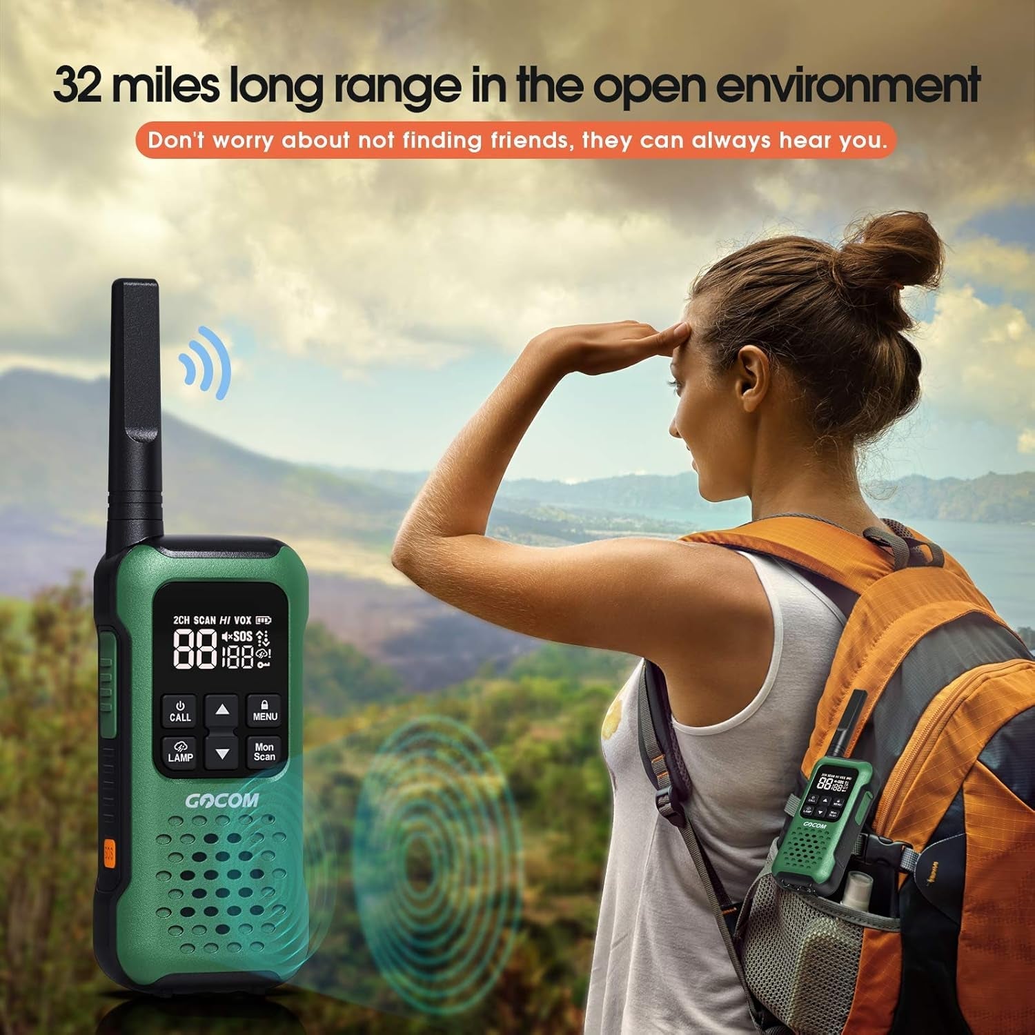 G9 IP67 Waterproof Two Way Radios with NOAA Weather Alert, SOS Emergency Lamp, Long Range, and Rechargeable Batteries - 6 Pack