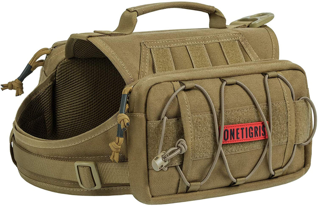 Nylon Tactical Pet Backpack for Medium & Large Dogs with Side Pockets - Ideal for Hiking, Walking, Training, and Running (Brown, Medium)