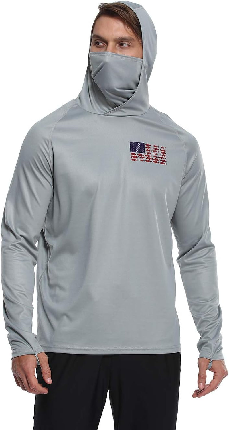 Men's UPF 50 Hooded Fishing Shirt with Gaiter Mask and Sun Protection - Gray, Size XL
