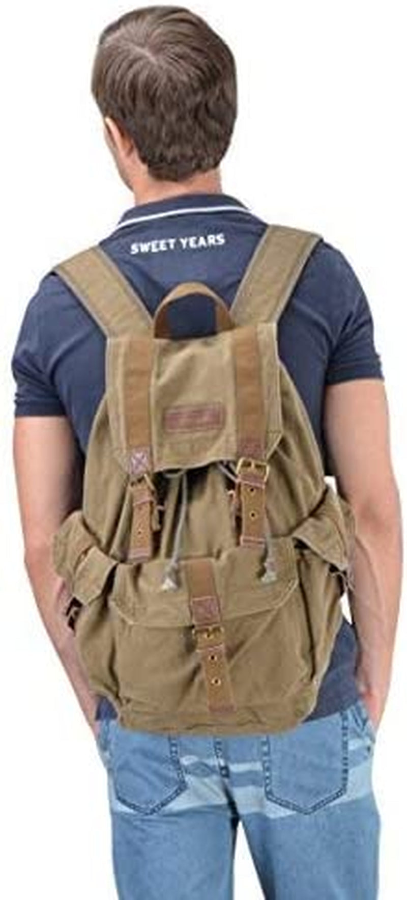 High Density Thick Canvas Backpack Rucksack in Army Green - Large