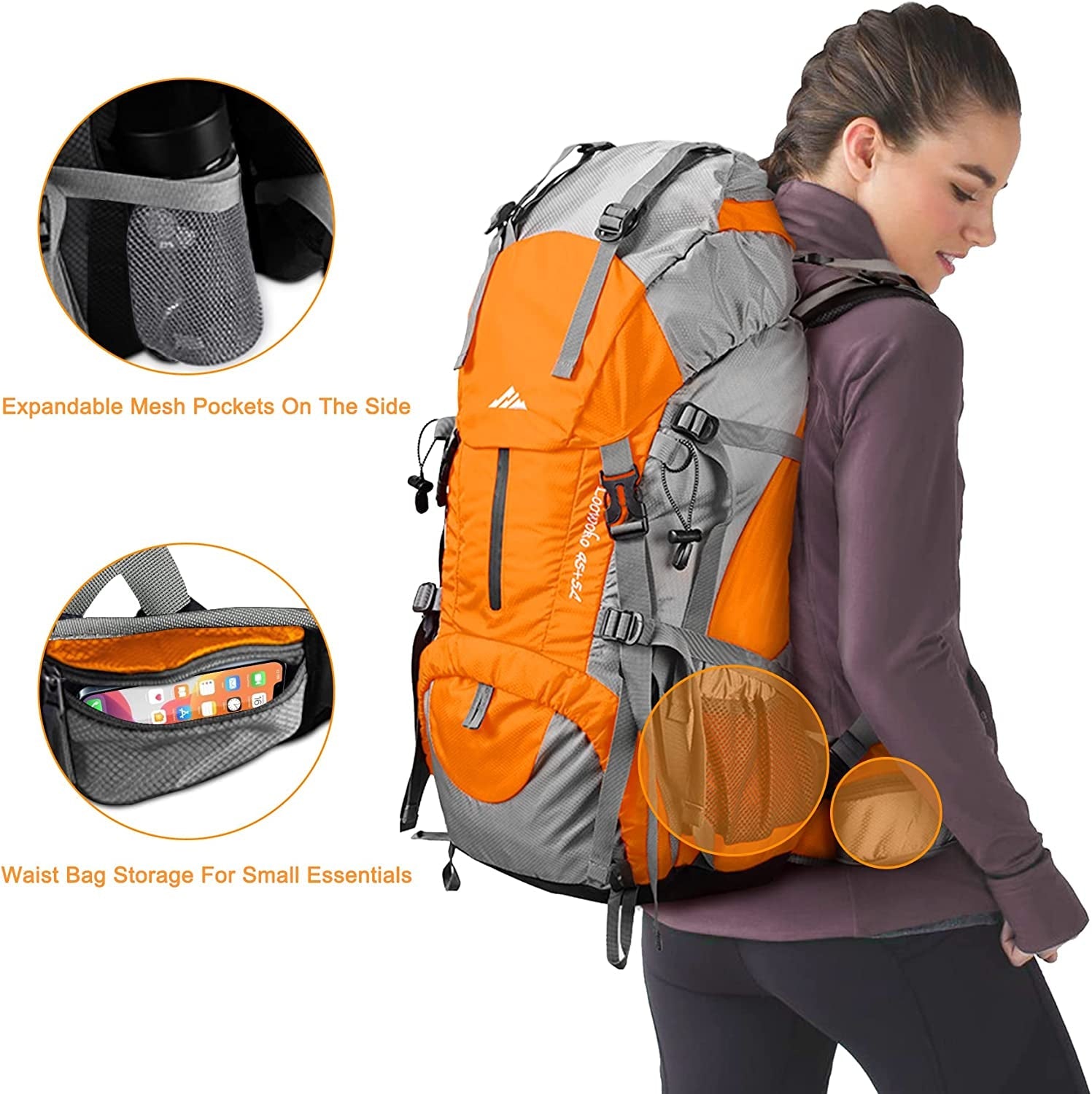 50L Waterproof Hiking Backpack with Rain Cover and Lightweight Design