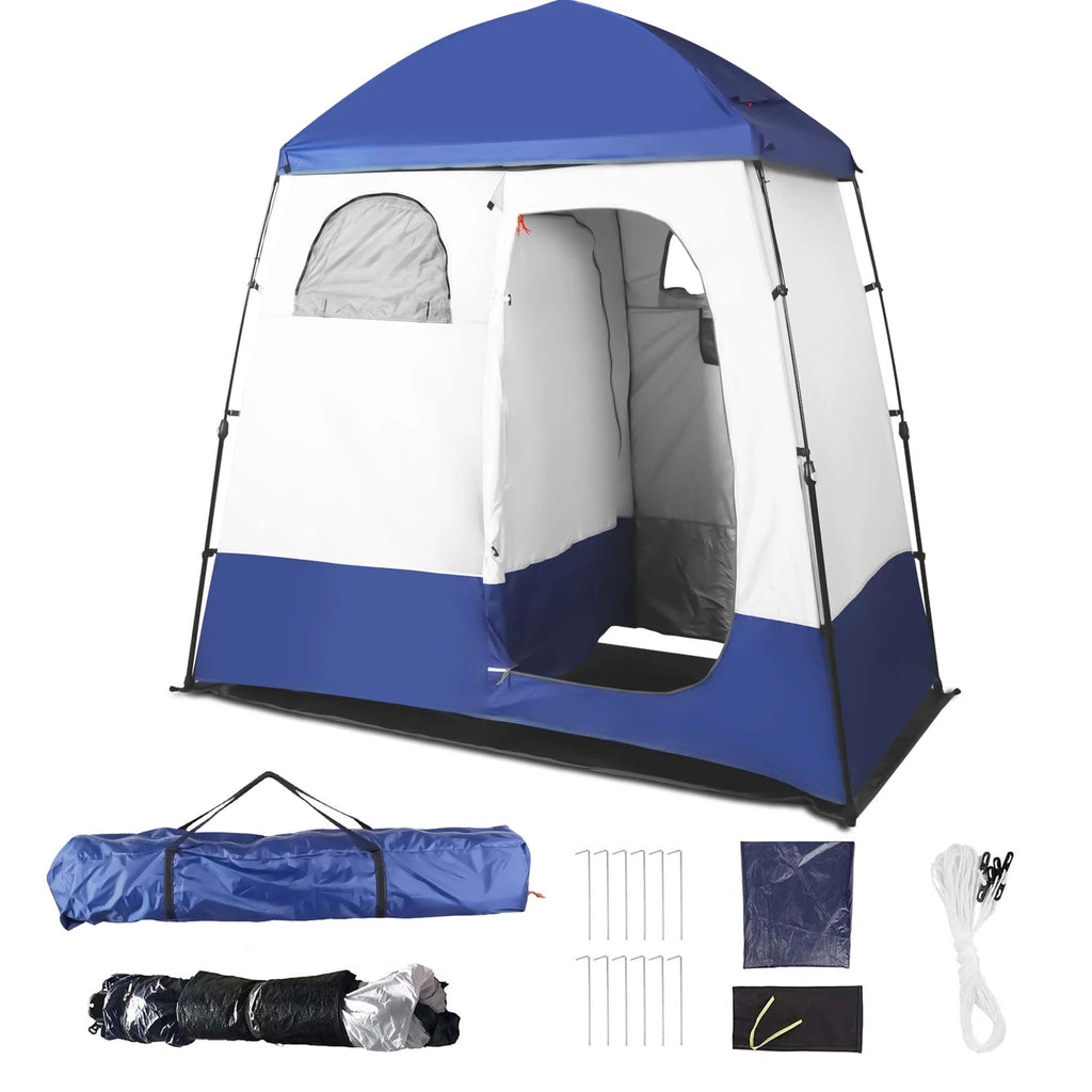Outdoor Camping Shower Tent with Oversized Space and Privacy, Portable Changing Room with Floor, Easy Setup Privacy Shelter for Camping - 2 Rooms Toilet Tent