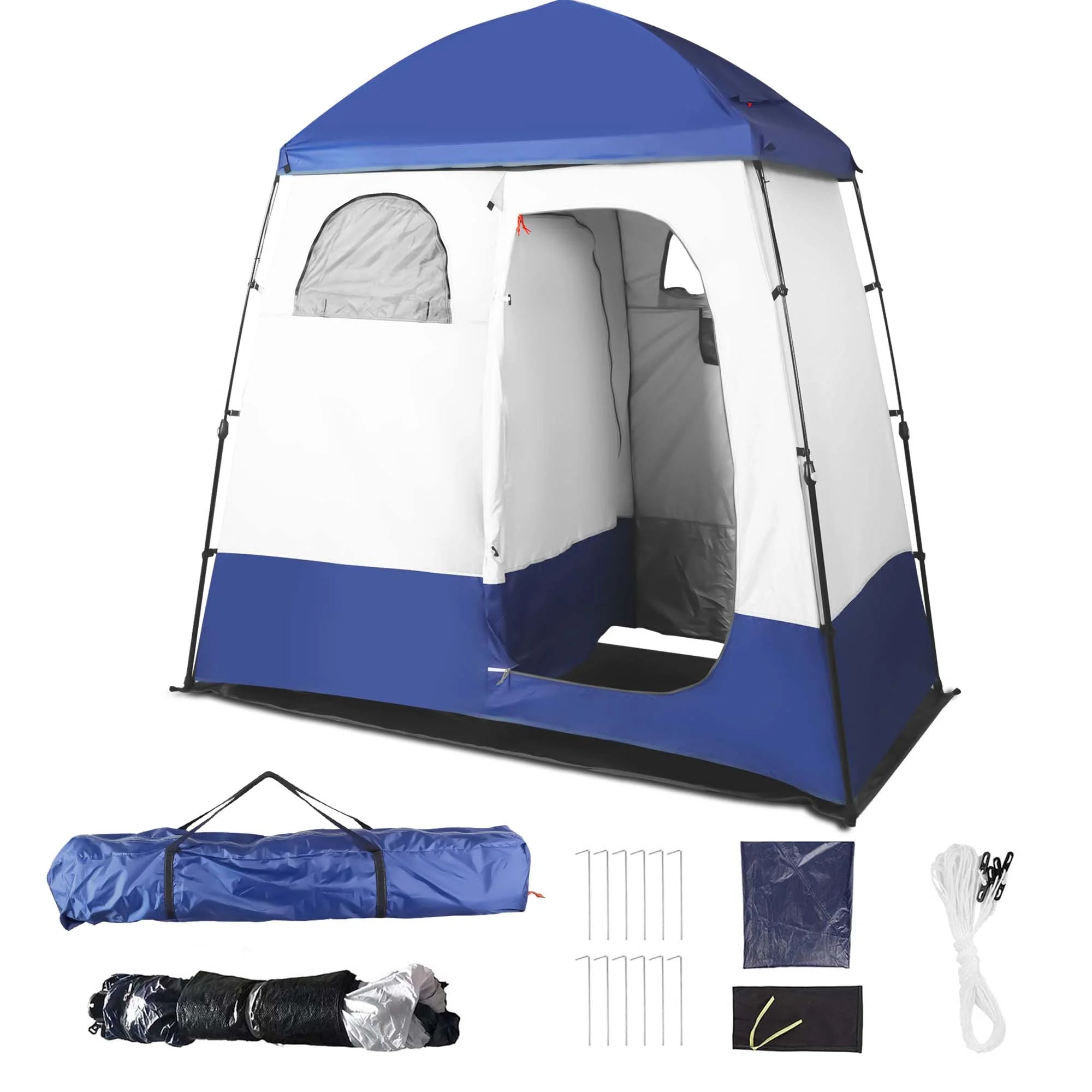 Outdoor Camping Shower Tent with Oversized Space and Privacy, Portable Changing Room with Floor, Easy Setup Privacy Shelter for Camping - 2 Rooms Toilet Tent