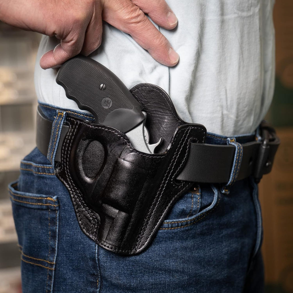 Leather OWB Holster for S&W J Frame, Ruger LCR, SP101, and Other 38 Special Snub Nose Revolvers (Up to 2.25 Barrel)