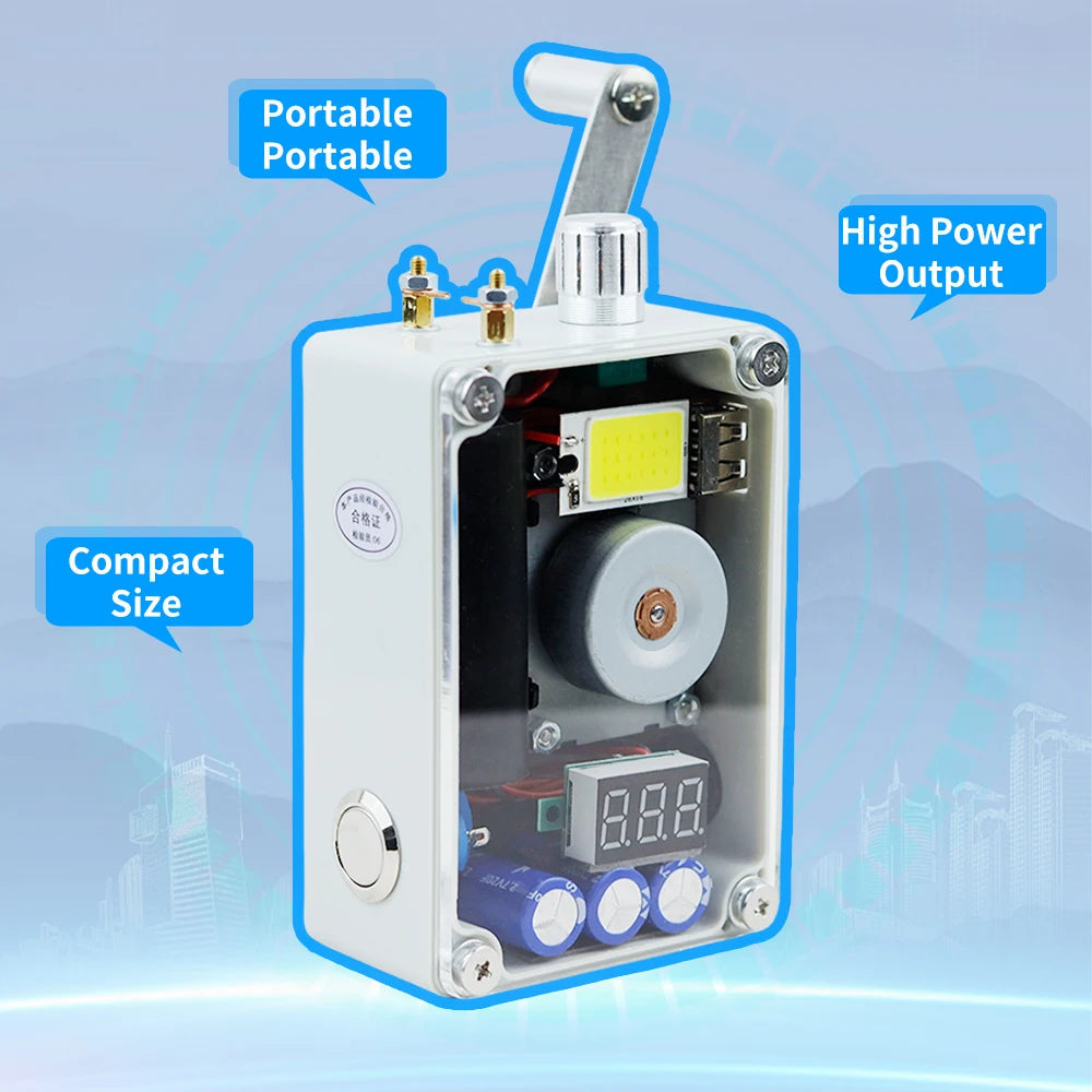 Hand Crank Generator, Portable Emergency USB Charger with COB Light and Lighter, Compact Survival Light Gear for Outdoor Camping