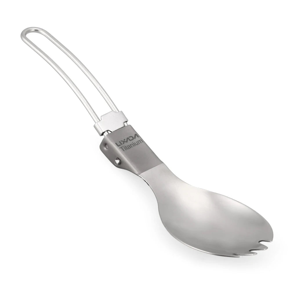 Lixada Titanium Camping Spoon Spork with Folding Handle