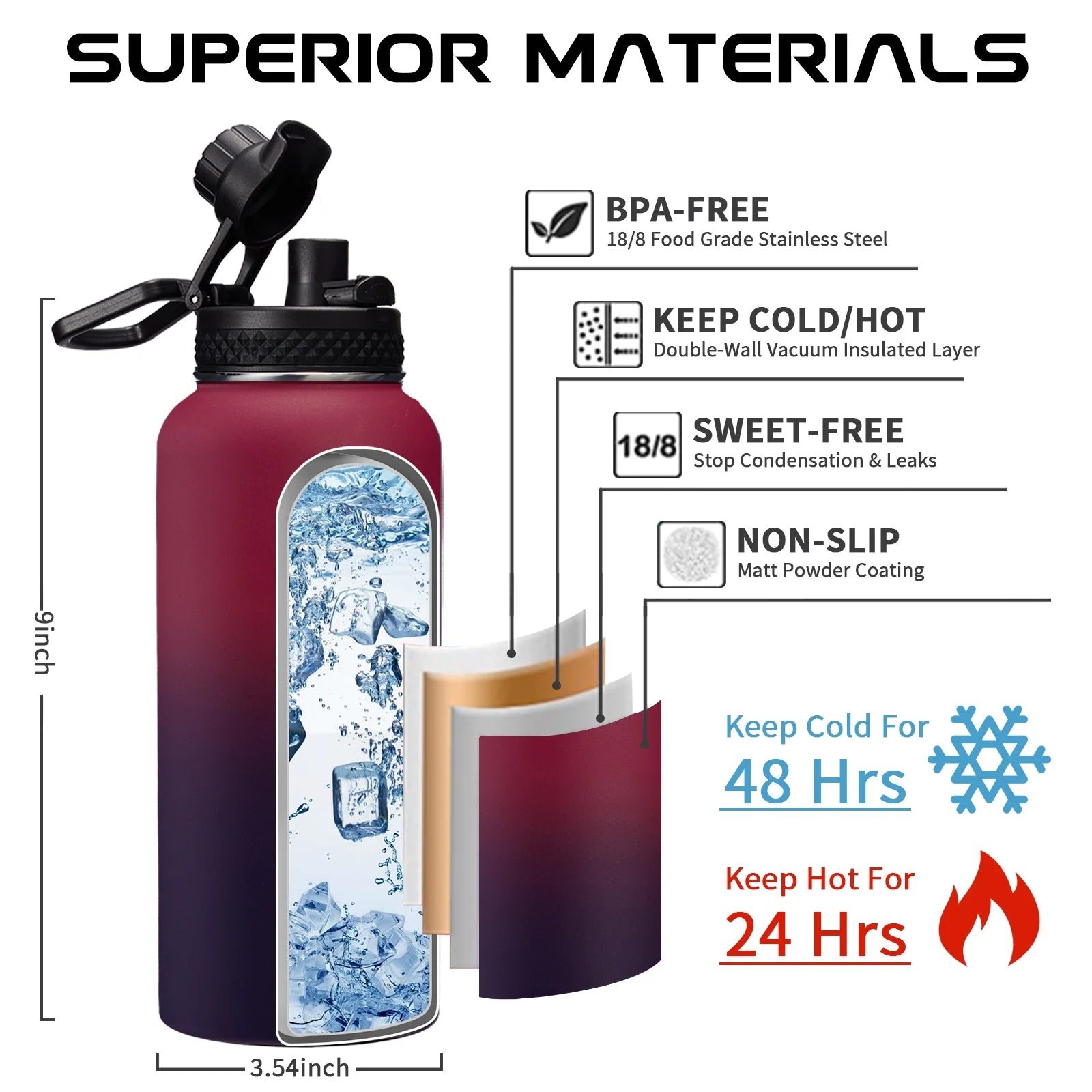 32oz Stainless Steel Insulated Water Bottle with Straw and Shoulder Carrier Bag