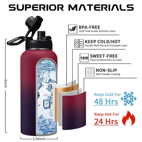 32oz Stainless Steel Insulated Water Bottle with Straw and Shoulder Carrier Bag
