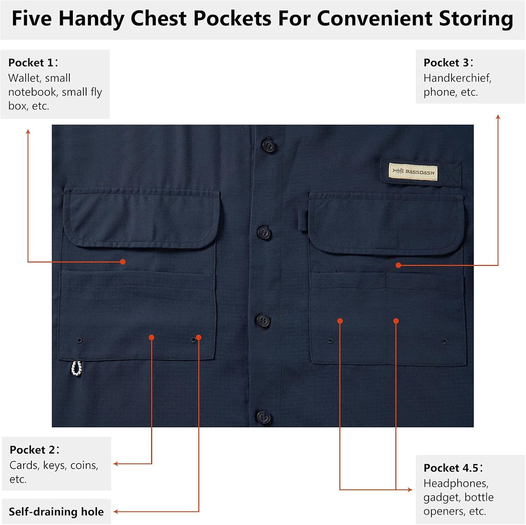 Men's UPF 50 Performance Fishing and Hiking Shirt with Long Sleeves and Quick Dry Technology