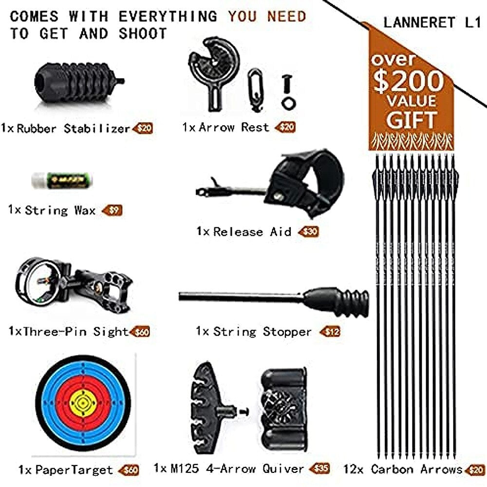Adjustable 30-70lbs Compound Bow Set for Archery Hunting and Shooting Training
