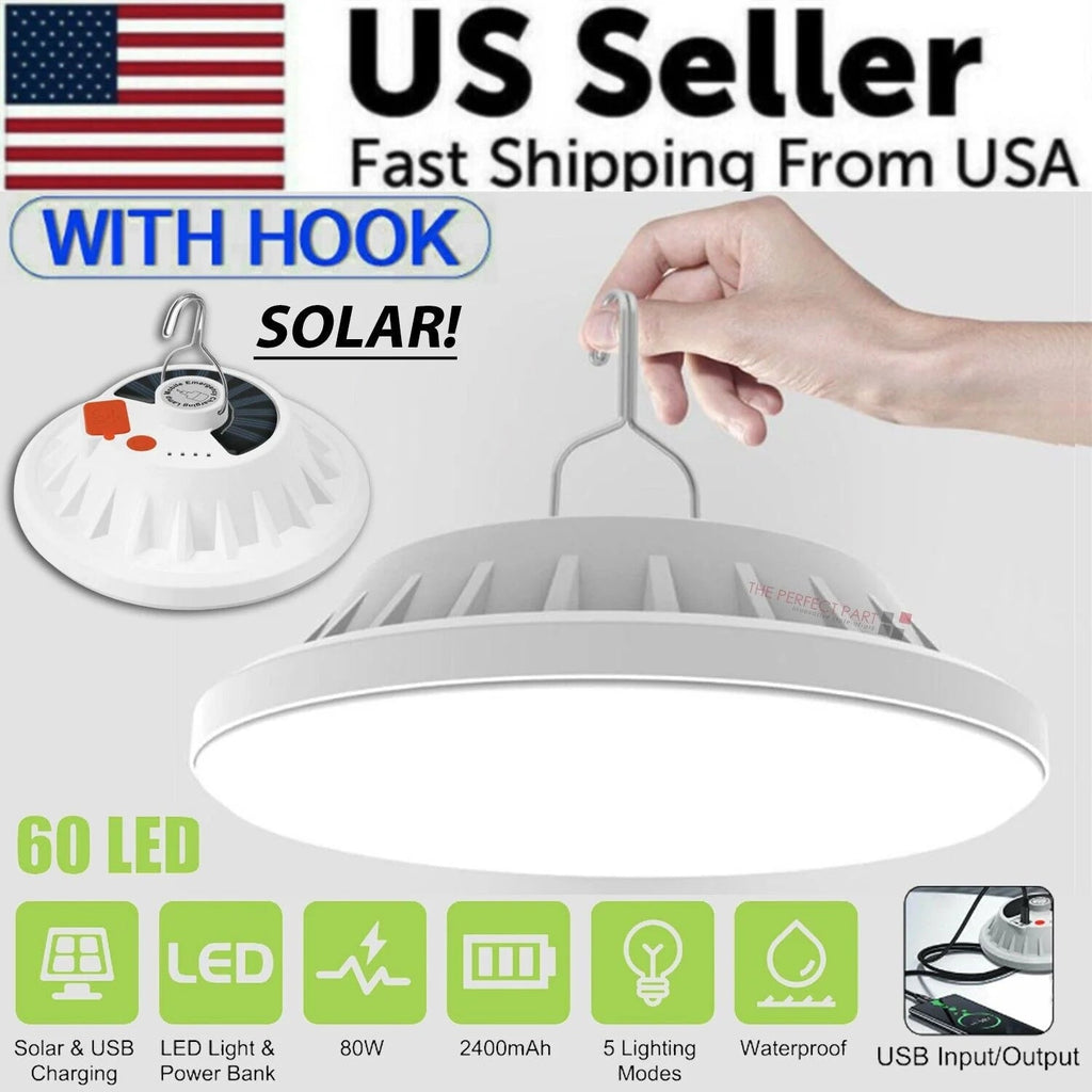 Outdoor Camping Tent Light with 60 LED, Rechargeable USB & Solar Powered - Ideal for Hiking