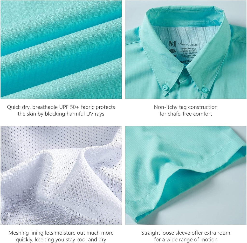 Men's UPF 50 Fishing Dress Shirt with Button Down Woven Short Sleeve - Outdoor Wear