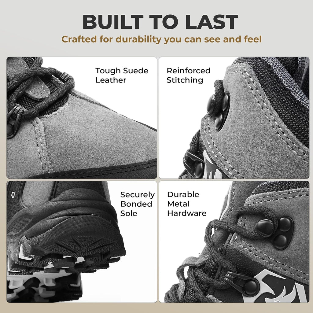 Foxelli Men’S Hiking Boots – Waterproof Breathable & Lightweight Suede Leather Hiking Boots for Men