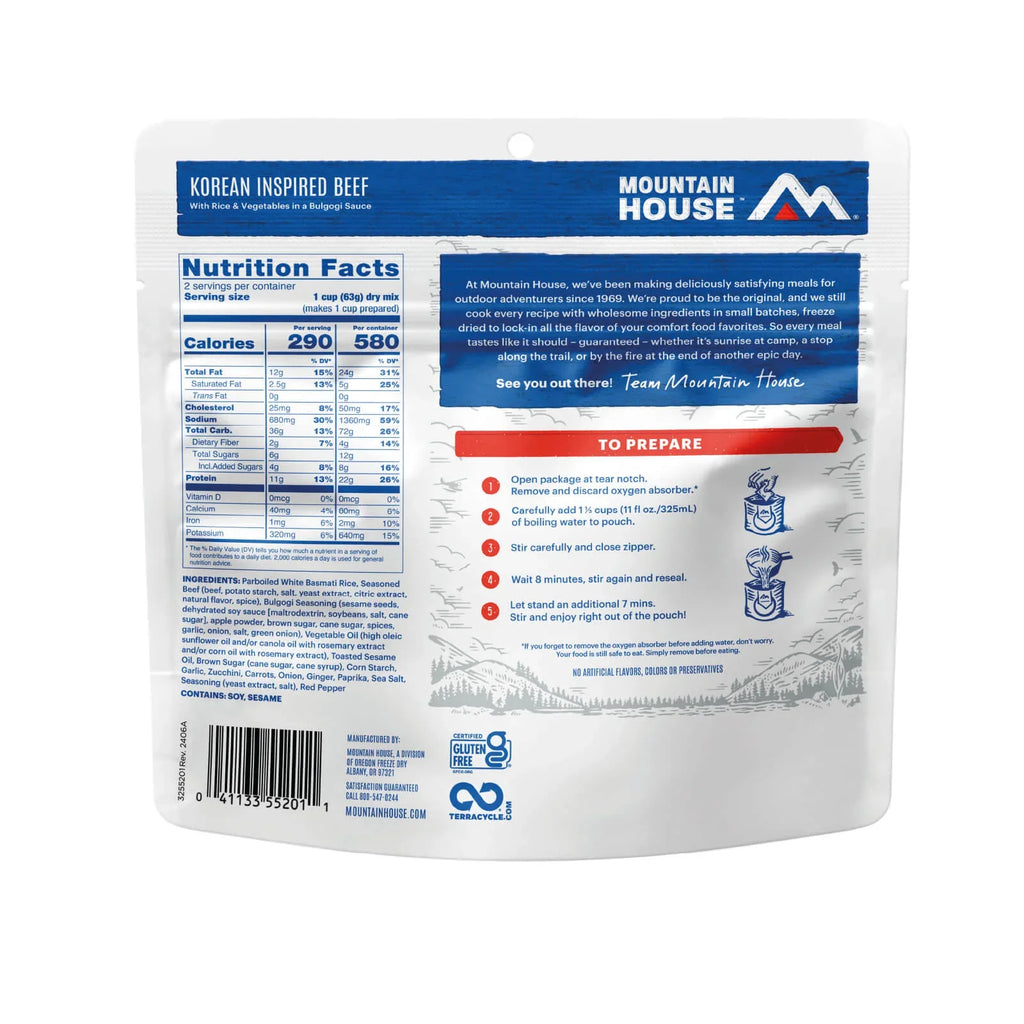 Mountain House Korean Inspired Beef | Freeze Dried Backpacking & Camping Food | Gluten-Free | 2 Servings
