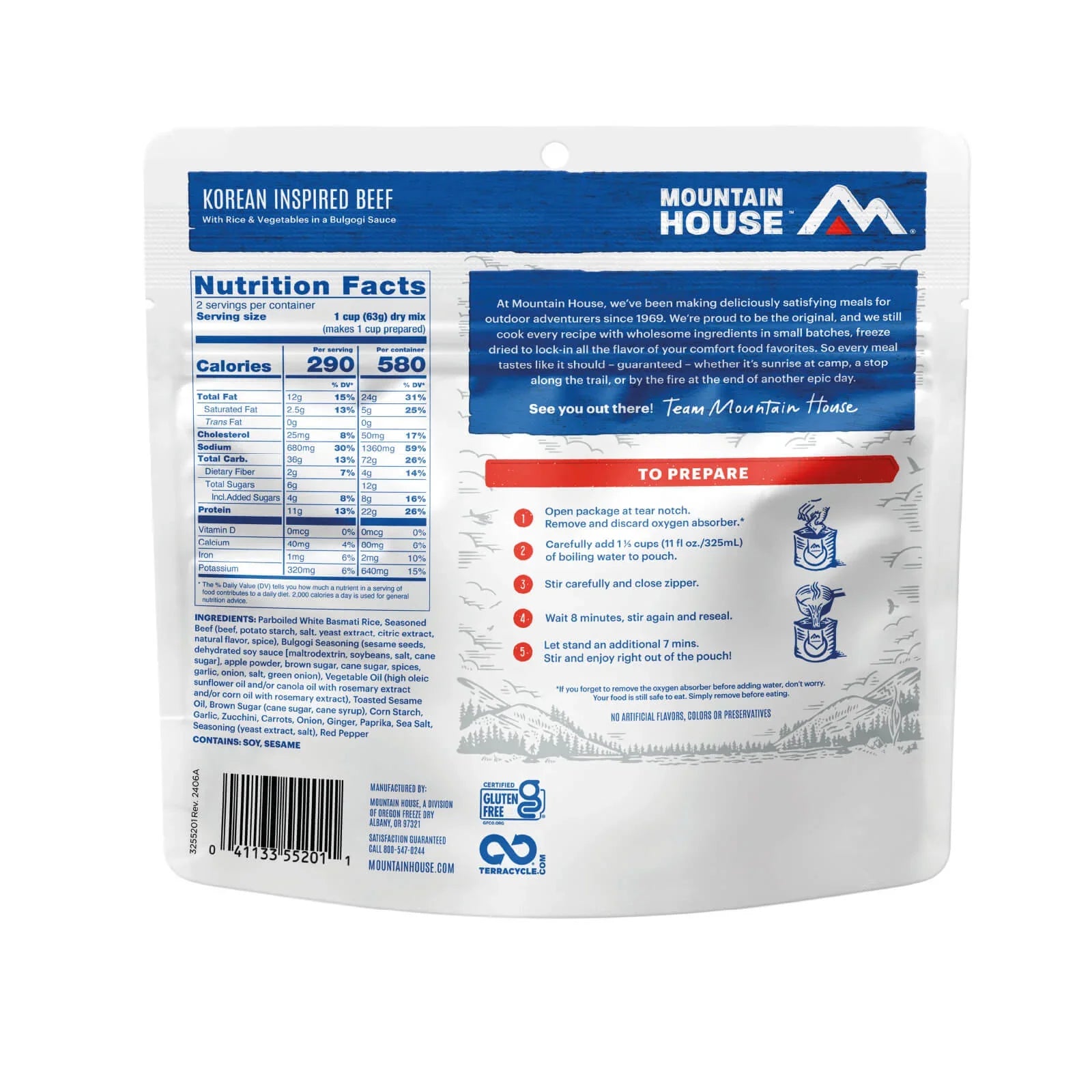 Mountain House Korean Inspired Beef | Freeze Dried Backpacking & Camping Food | Gluten-Free | 2 Servings