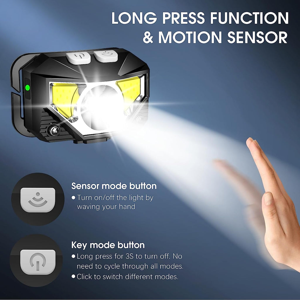 LHKNL Headlamp Flashlight, Lumen Ultra-Light Bright LED Rechargeable Headlight with White Red Light, 2-Pack Waterproof Motion Sensor Head Lamp,8 Modes for Outdoor Camping Running Hiking Fishing