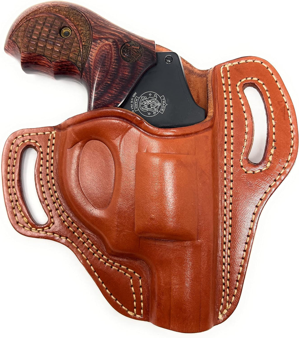 Leather OWB Holster for S&W J Frame, Ruger LCR, SP101, and Other 38 Special Snub Nose Revolvers with 2.25 Barrel