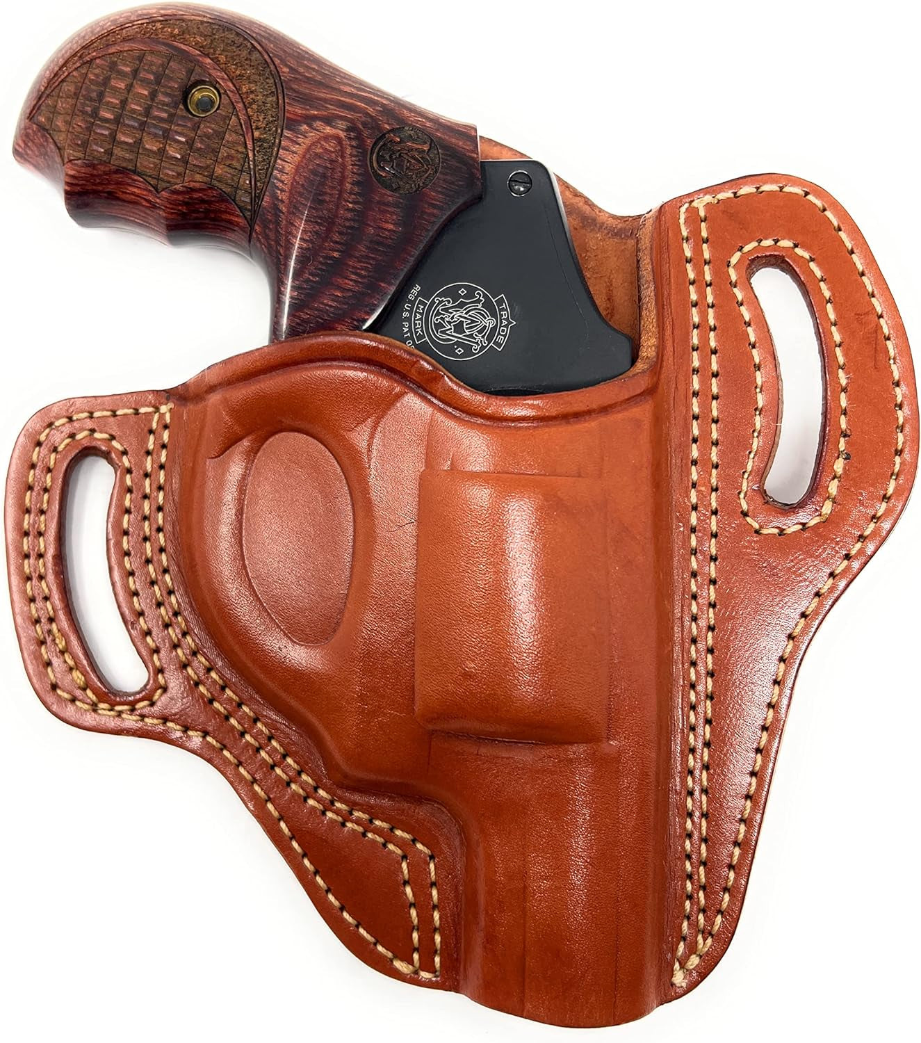 Leather OWB Holster for S&W J Frame, Ruger LCR, SP101, and Other 38 Special Snub Nose Revolvers with 2.25 Barrel