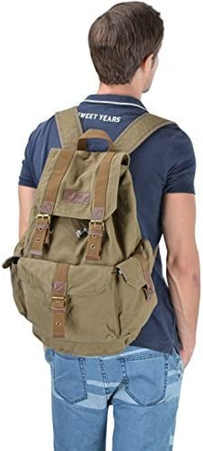 High Density Thick Canvas Backpack Rucksack in Army Green - Large