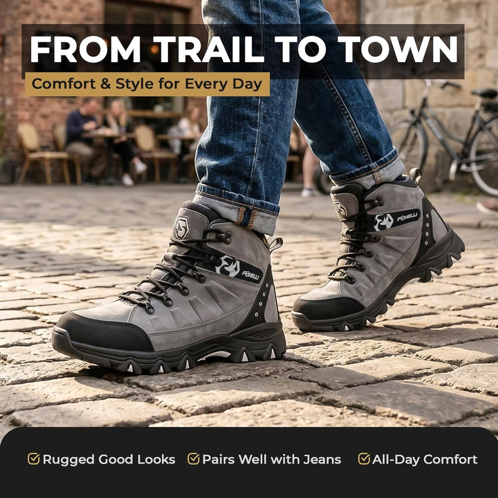 Foxelli Men’S Hiking Boots – Waterproof Breathable & Lightweight Suede Leather Hiking Boots for Men