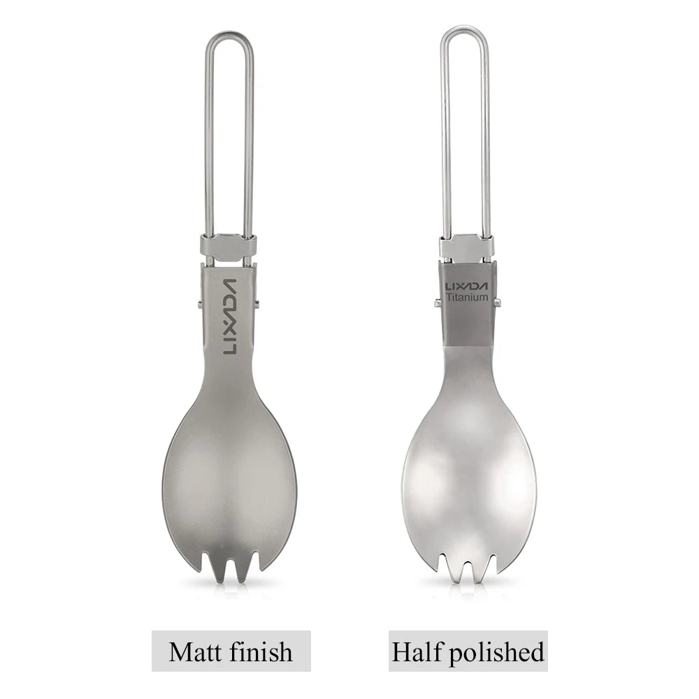 Lixada Titanium Camping Spoon Spork with Folding Handle