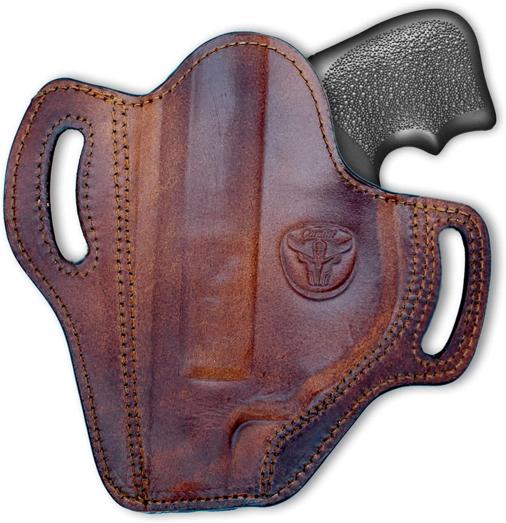 Leather OWB Holster for S&W J Frame, Ruger LCR, SP101, and Other 38 Special Snub Nose Revolvers with 2.25 Barrel