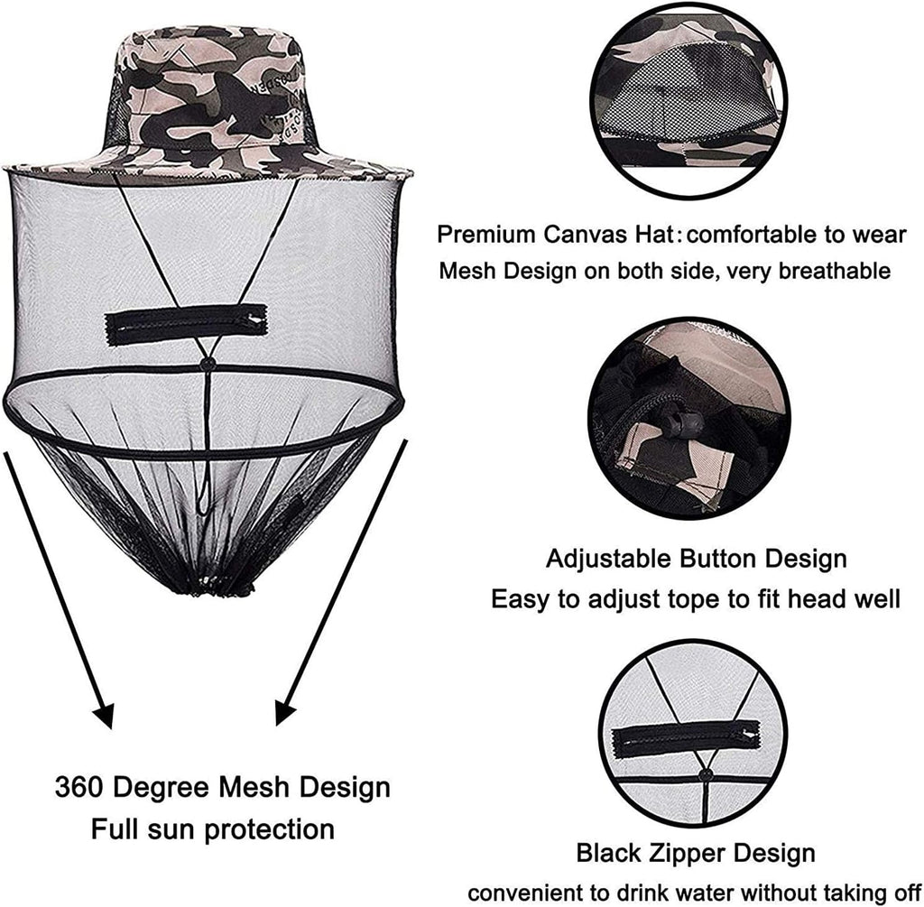 Outdoor Lover's 2-Pack Sun Hat with Hidden Net Mesh - Perfect for Fishing, Hiking, Gardening, Beekeeping - Army Green