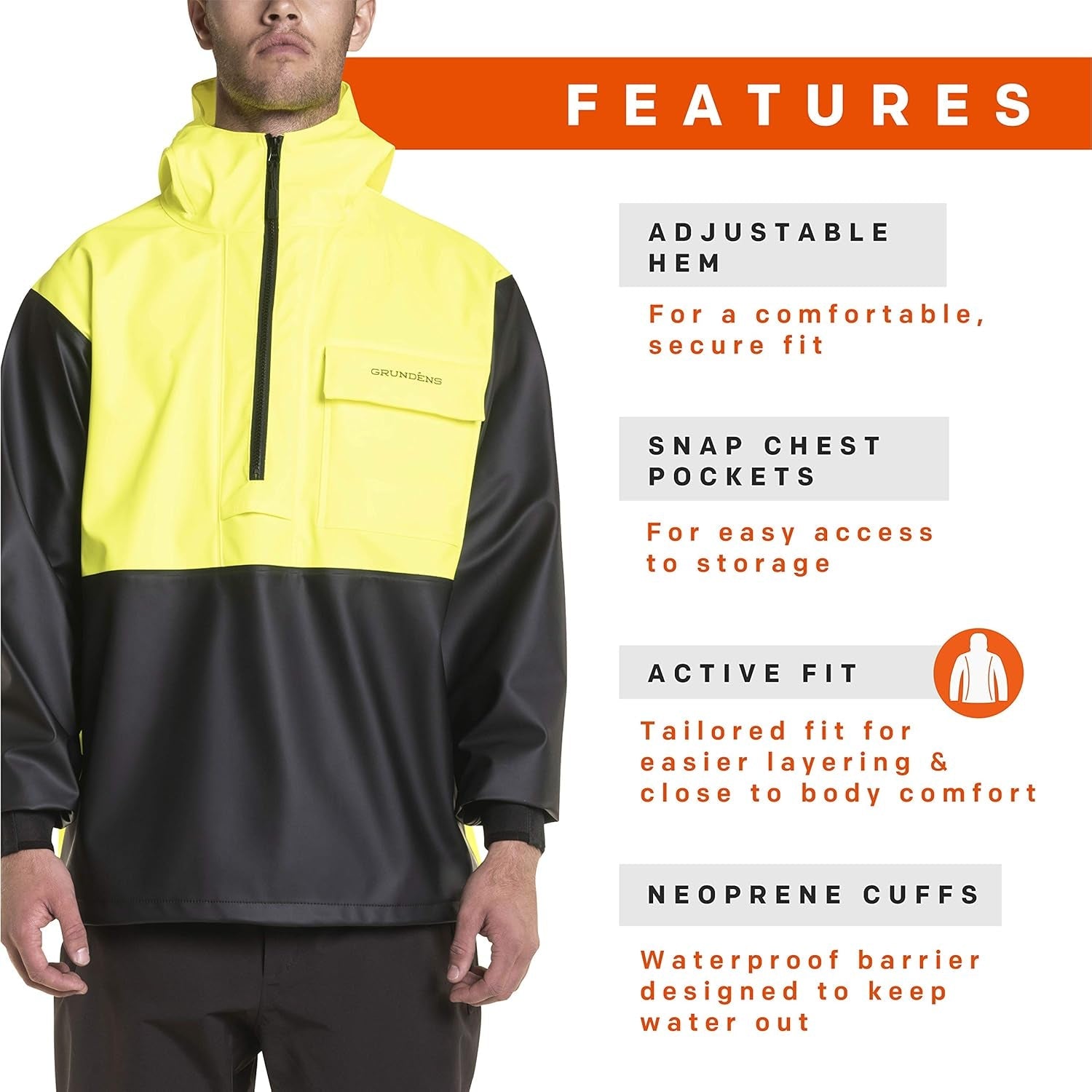 Grundens Men's Neptune Commercial Fishing Pullover Anorak - Waterproof and Adjustable