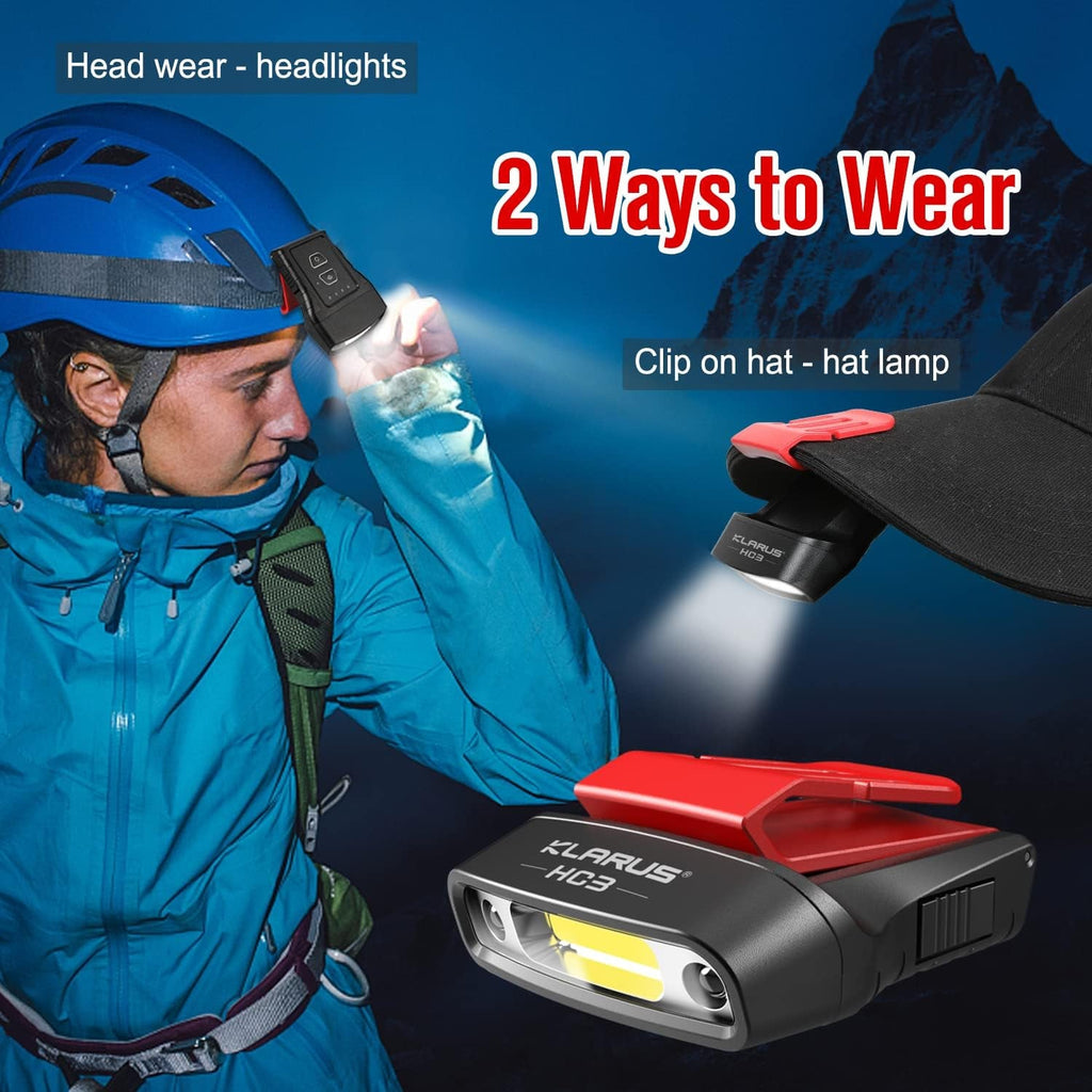 Klarus HC3 Rechargeable Motion Sensor Cap Visor Light - 100 Lumens COB LED Clip on Hat Light - Headlamp Flashlight with Red Light for Fishing Running Camping Reading