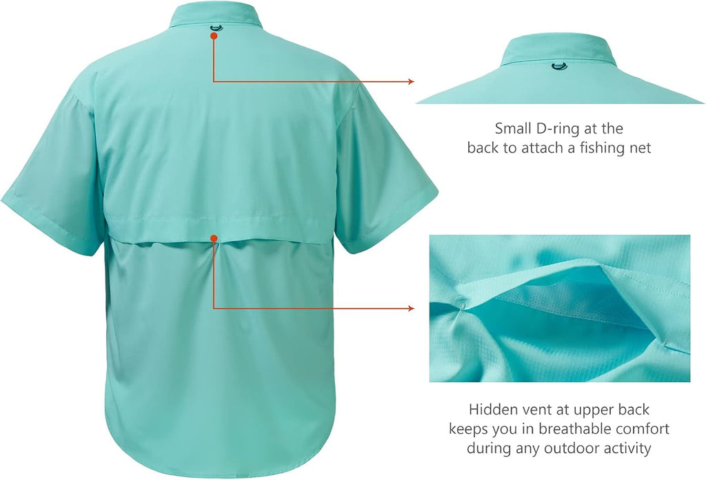 Men's UPF 50 Fishing Dress Shirt with Button Down Woven Short Sleeve - Outdoor Wear