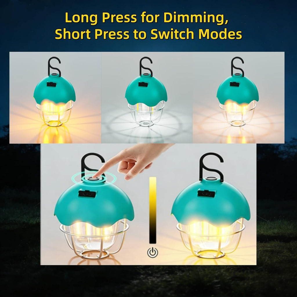 Egg Shell Rechargeable Camping Lantern, 250LM Dimmable LED Camping Light with Foldable Hook, IPX4 Waterproof USB Lantern for Kids, Camping, Hiking, Home Emergency (Turquoise Blue)