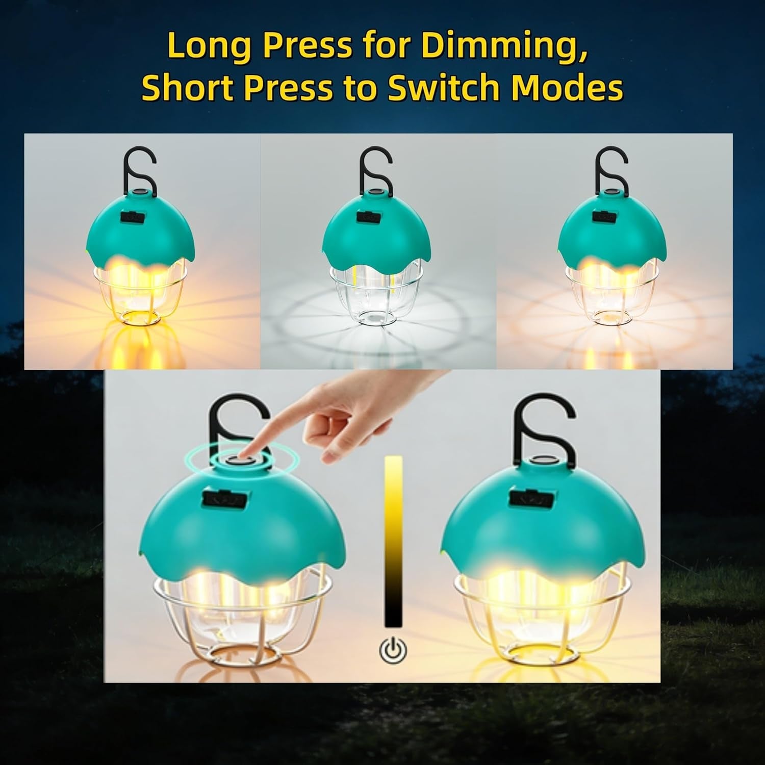 Egg Shell Rechargeable Camping Lantern, 250LM Dimmable LED Camping Light with Foldable Hook, IPX4 Waterproof USB Lantern for Kids, Camping, Hiking, Home Emergency (Turquoise Blue)
