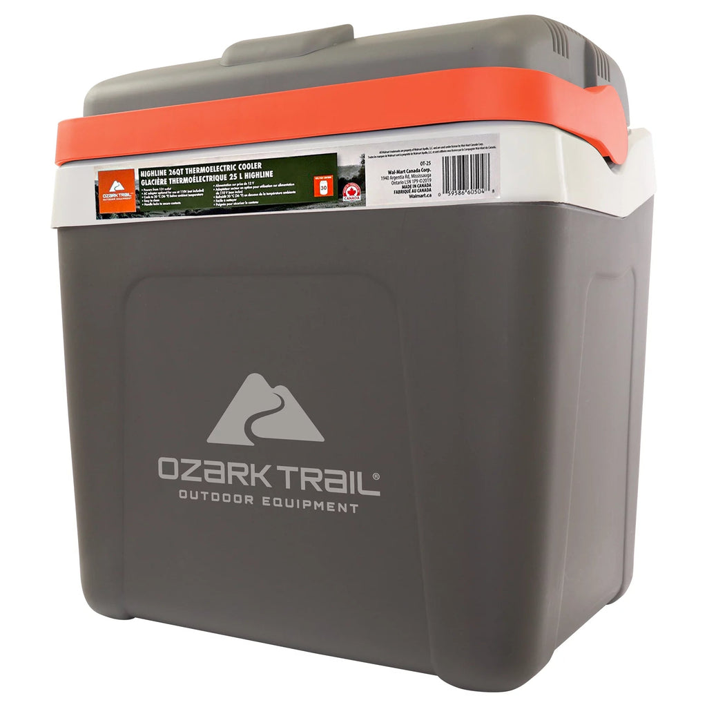 Highline 12V Portable Electric Cooler - 30 Can Capacity, 24L/26Qt, Iceless Thermoelectric Car Cooler in Grey