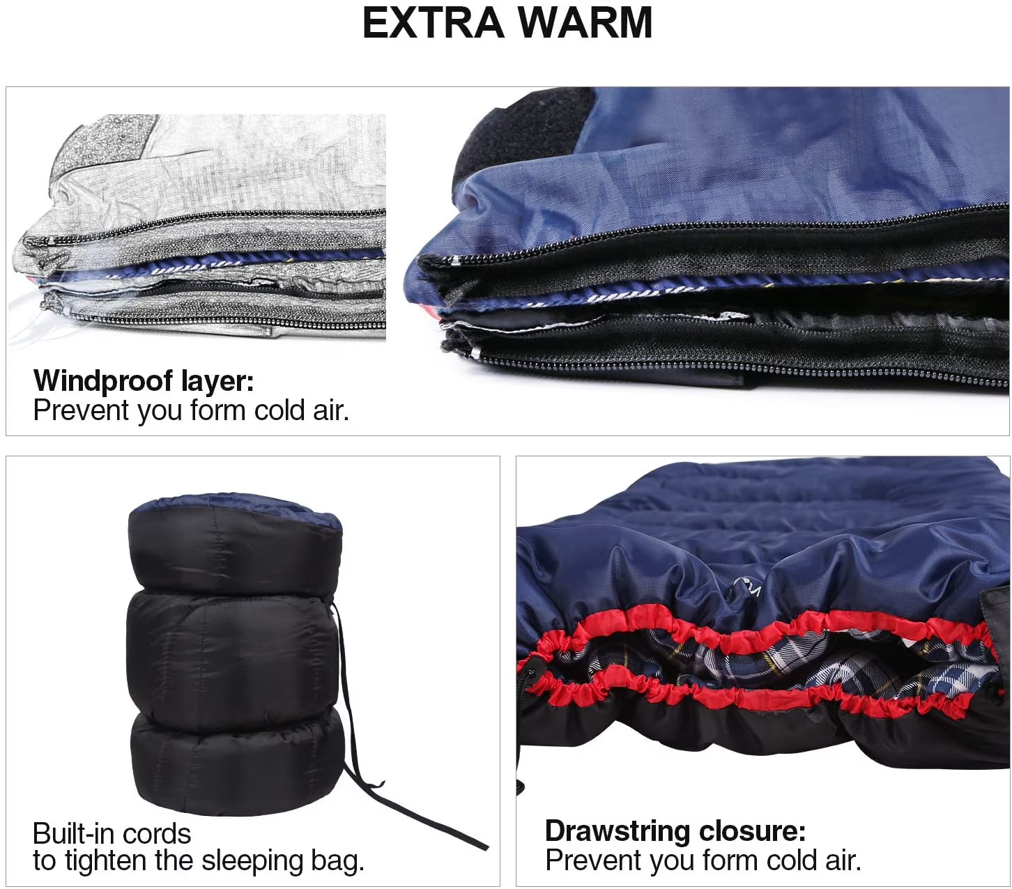 Cotton Flannel Sleeping Bag for Camping Backpacking,4 Season Adults Cold Weather Envelope Sleeping Bags with 2/3/4Lbs Filling