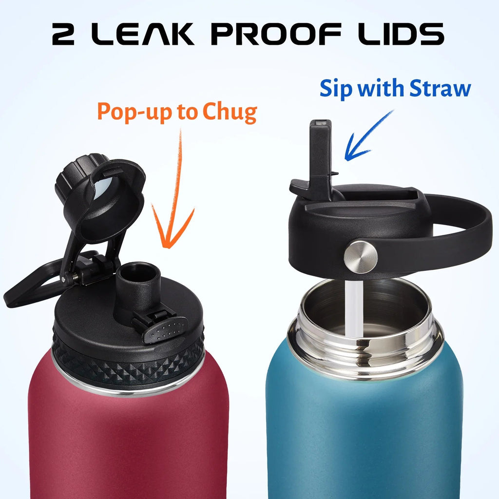32oz Stainless Steel Insulated Water Bottle with Straw and Shoulder Carrier Bag