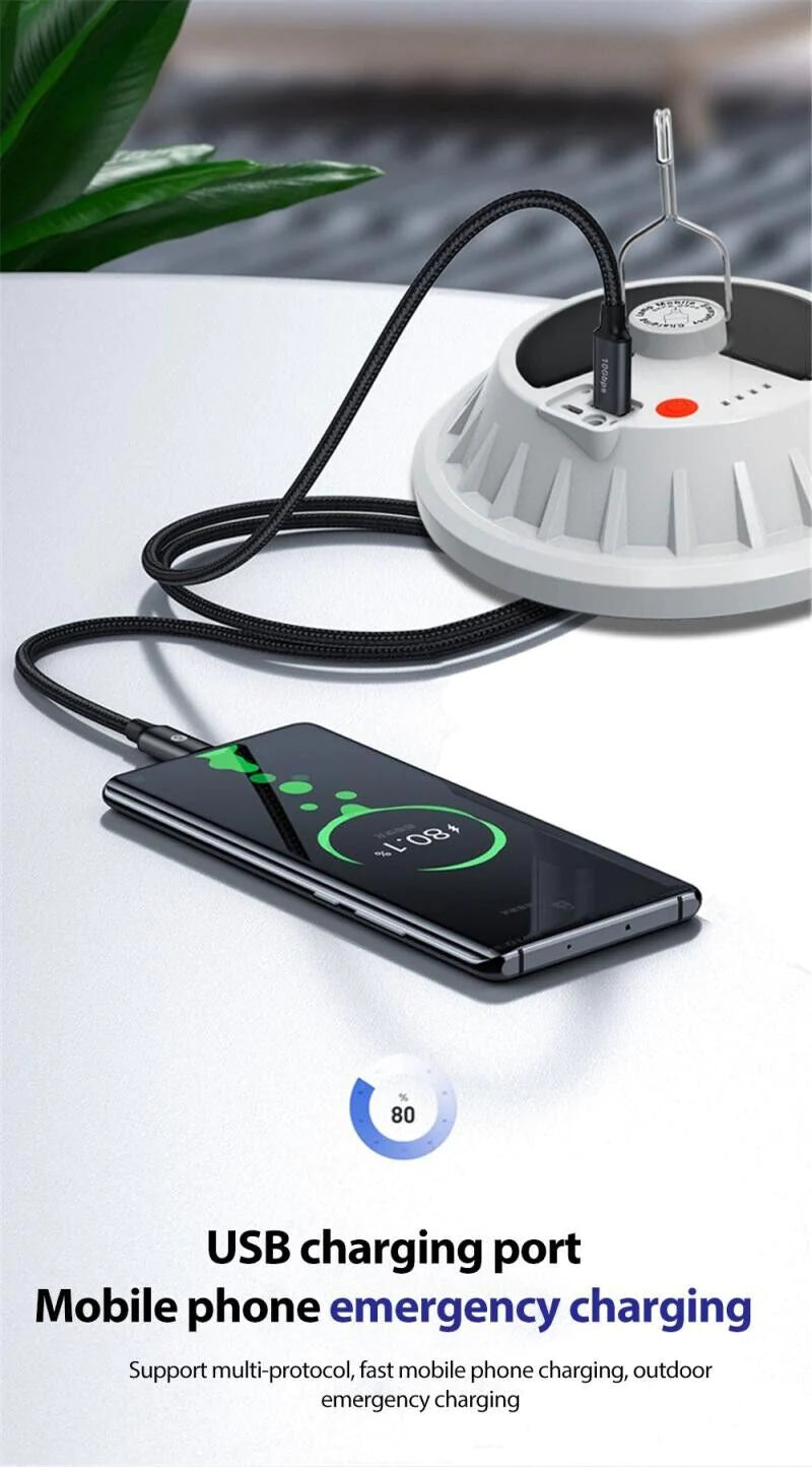 Outdoor Camping Tent Light with 60 LED, Rechargeable USB & Solar Powered - Ideal for Hiking