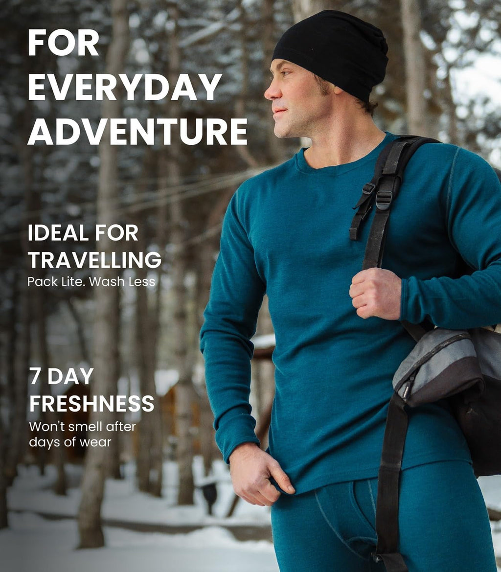 Merino.Tech Merino Wool Base Layer - Mens 100% Merino Wool Long Sleeve Thermal Shirts Heavyweight, Midweight, Lite with Socks