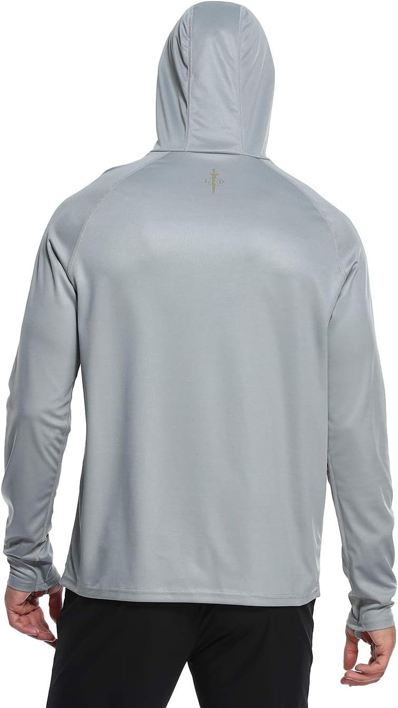 Men's UPF 50 Hooded Fishing Shirt with Gaiter Mask and Sun Protection - Gray, Size XL
