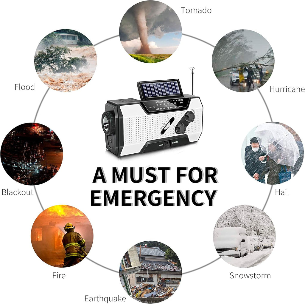 Emergency Solar Hand Crank AM/FM/NOAA Weather Radio with LED Flashlight and Power Bank Charger