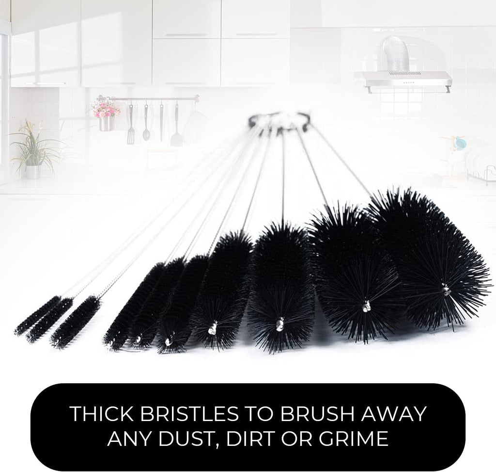 8 Inch Nylon Tube Cleaning Brush Set - Large Sizes (BLACK) - 5 Piece Kit for Bottles, Straws, Pipes, Keyboards, Glass, Guns - Heavy Duty Cleaning Brushes with Flexible Handles