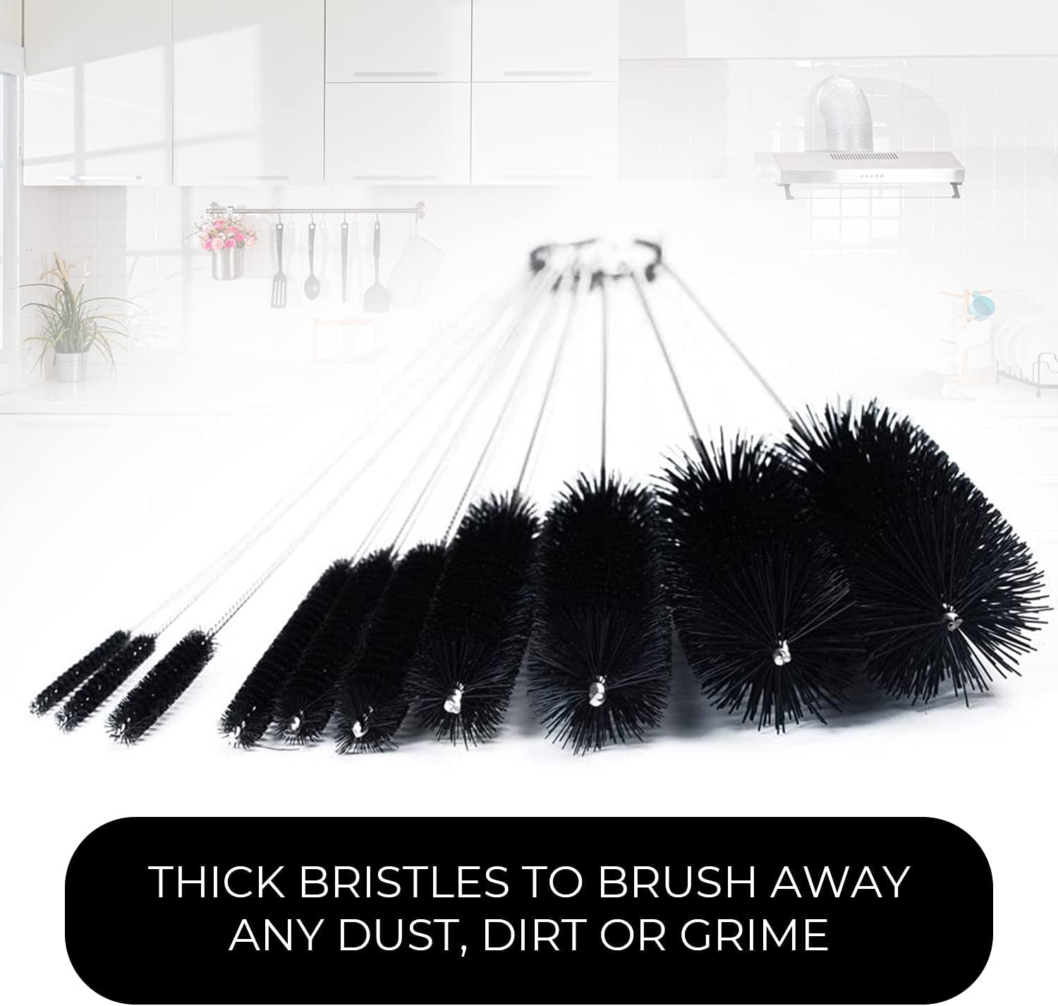 8 Inch Nylon Tube Cleaning Brush Set - Large Sizes (BLACK) - 5 Piece Kit for Bottles, Straws, Pipes, Keyboards, Glass, Guns - Heavy Duty Cleaning Brushes with Flexible Handles