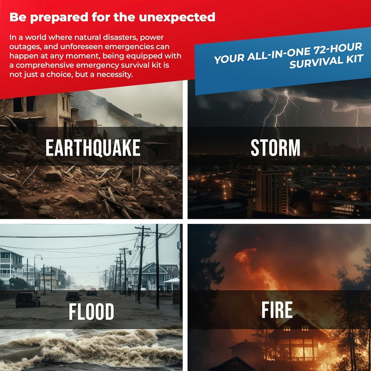 All-In-One Premium Disaster Preparedness Survival Kit with 72 Hours of Survival and First-Aid Supplies by First My Family