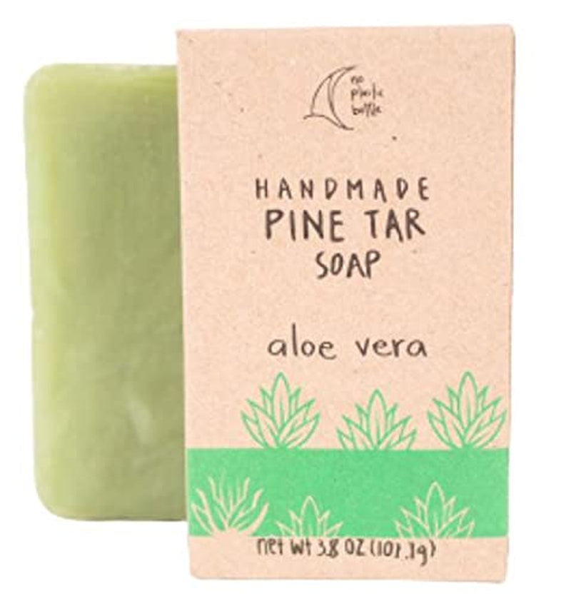 Aloe Vera Pine Tar Handmade Soap Bar - Hot Pressed, Biodegradable, Sustainable, All-Natural Body Wash - Aloe Scent, 3.8 oz