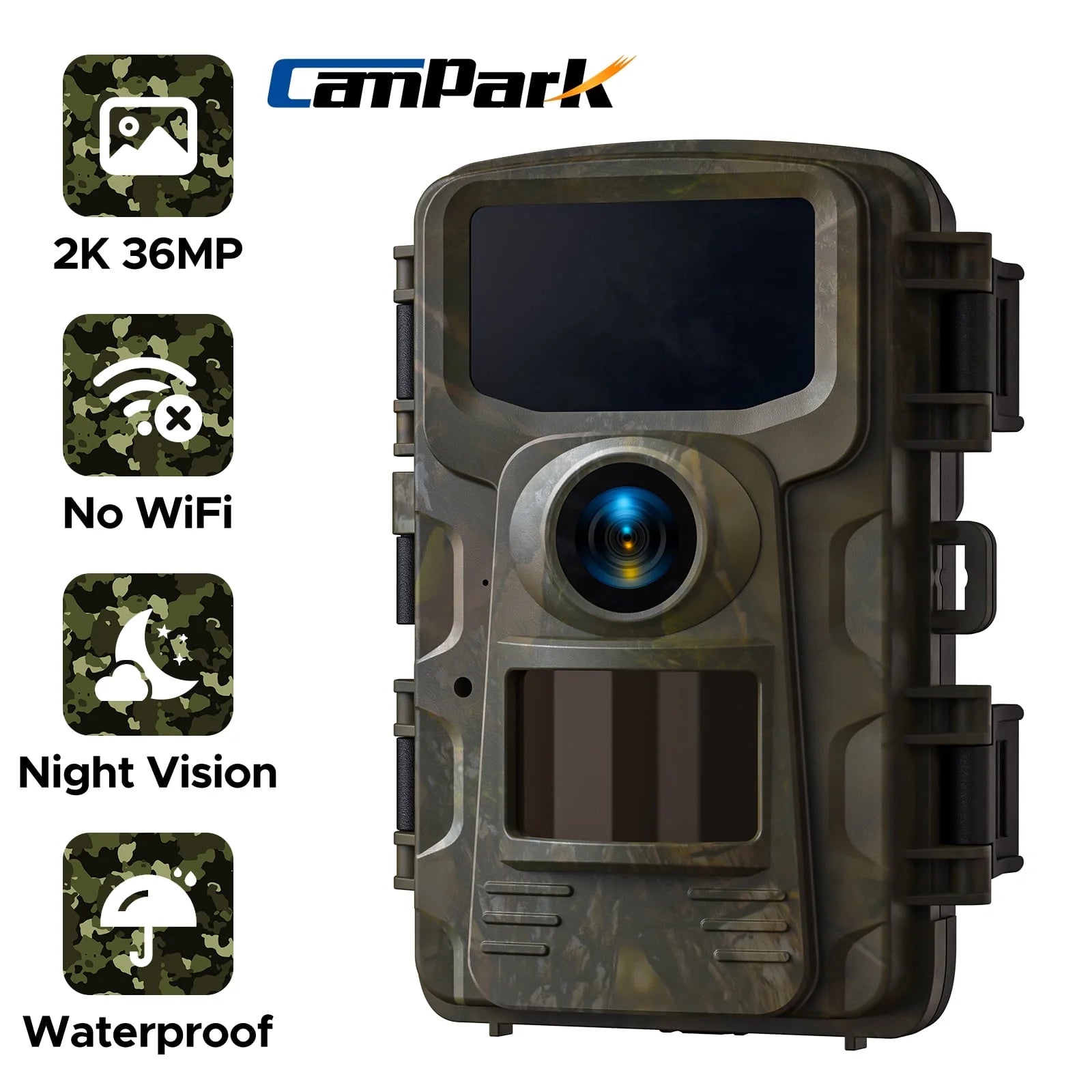 2K 36MP Trail Camera with Infrared Night Vision and Wide Angle Lens - Waterproof, Motion Activated Wildlife Scouting Camera