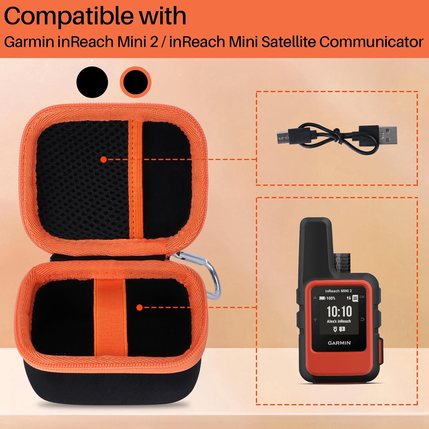 Lebakort Hard Case Compatible with Garmin Inreach Mini 2 / Inreach Mini Lightweight Compact Satellite Communicator Hiking Handheld 010-02602-00/010-02602-01/010-01879-00 (Black + Orange Case)