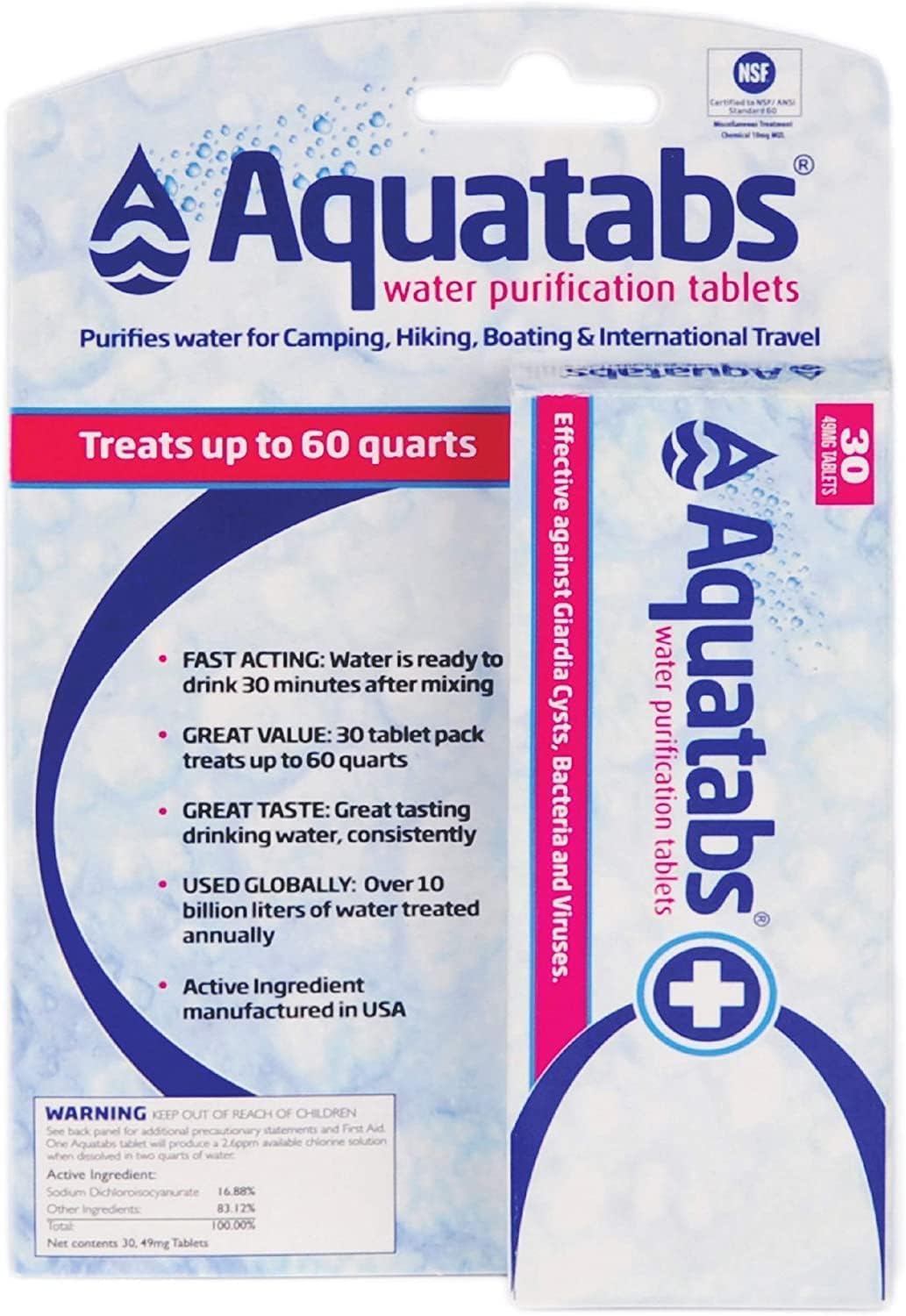 Aquatabs 49 mg Water Purification Tablets — 30 Count