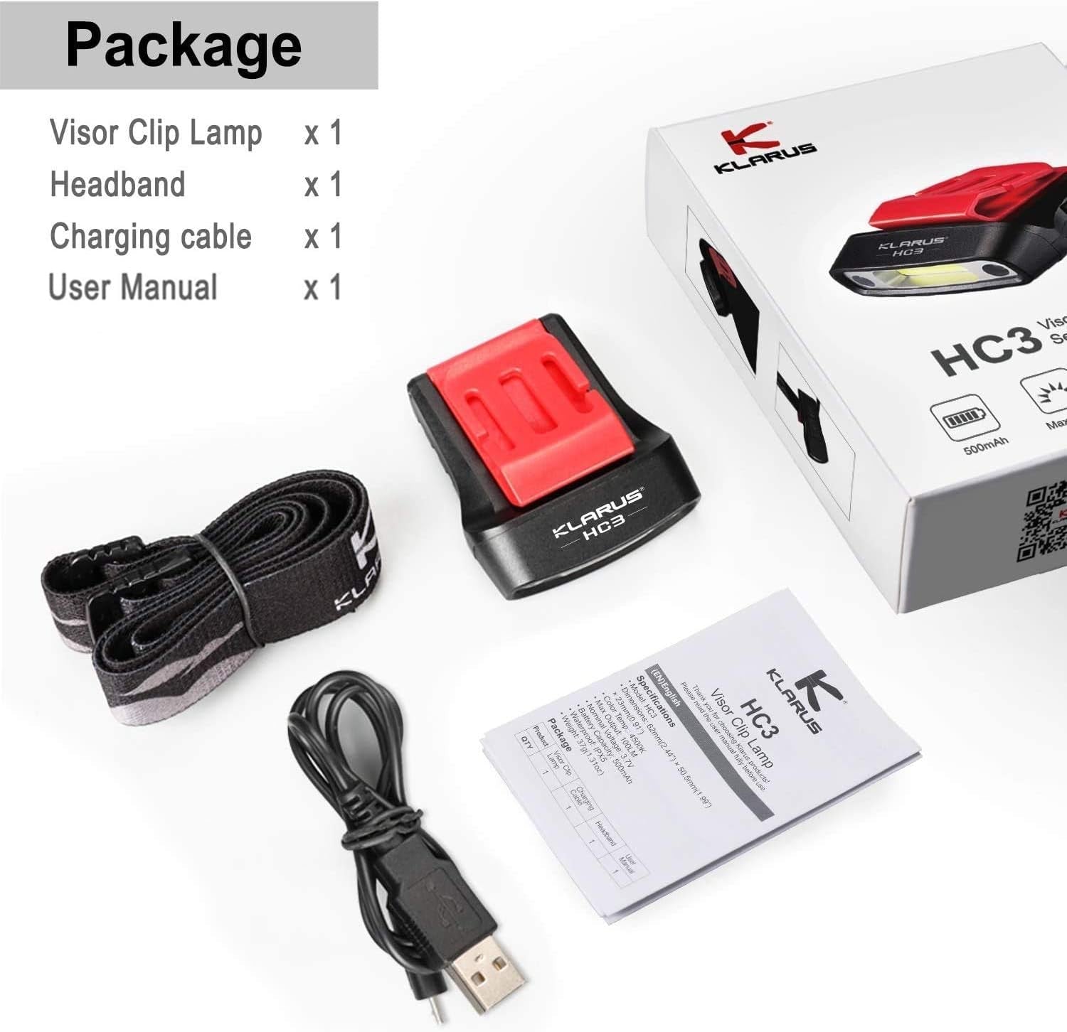 Klarus HC3 Rechargeable Motion Sensor Cap Visor Light - 100 Lumens COB LED Clip on Hat Light - Headlamp Flashlight with Red Light for Fishing Running Camping Reading