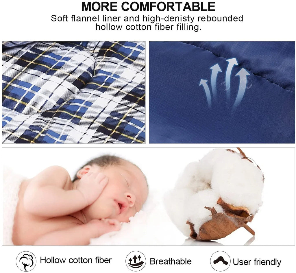 Cotton Flannel Sleeping Bag for Camping Backpacking,4 Season Adults Cold Weather Envelope Sleeping Bags with 2/3/4Lbs Filling