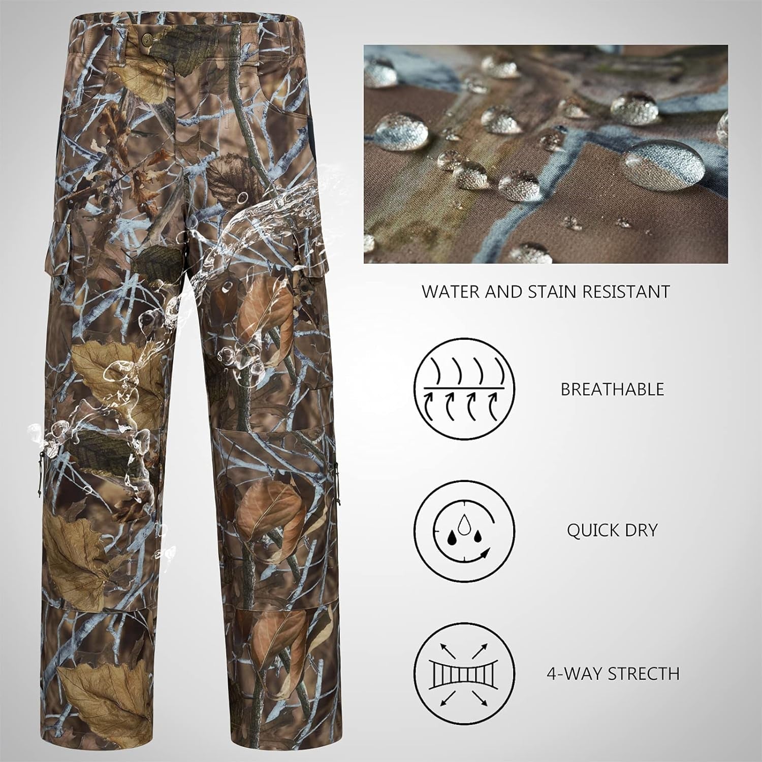 Men's Stretch Hunting Pants with Water-Resistant Camo Design