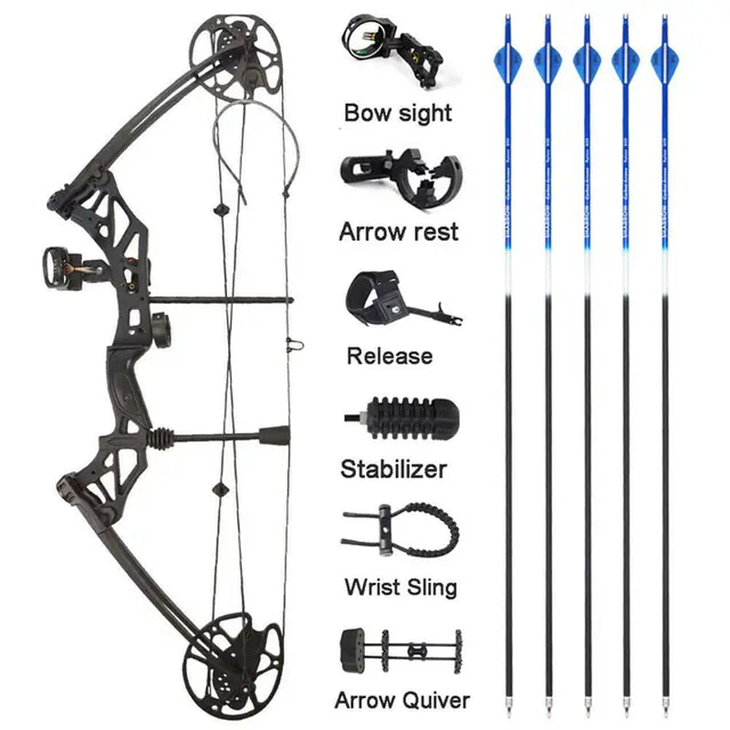 Archery Compound Bow Set with 30-70 lbs Draw Weight, IBO 320 FPS Speed, for Fishing, Shooting, Hunting, and Sports, 16-31 Inch Draw Length